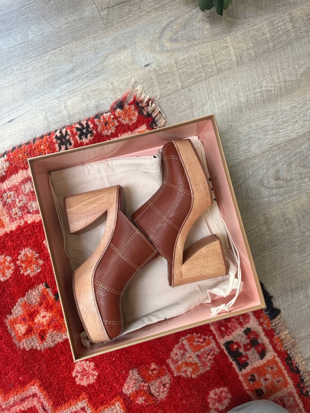Charlotte Stone Brown Leather Platform Clogs